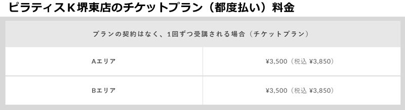 ピラティスK堺東店の料金