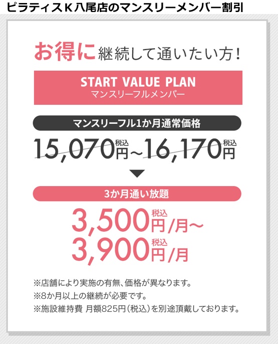 ピラティスＫ八尾店の料金