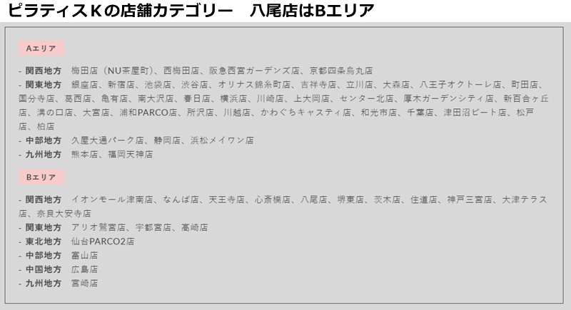 ピラティスＫ八尾店の料金