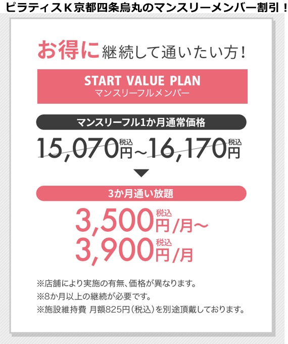 ピラティスｋ京都の料金