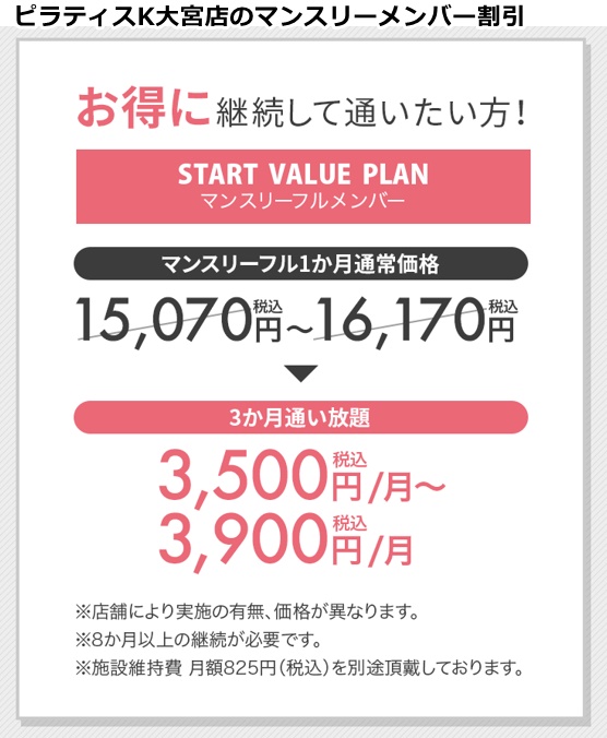 ピラティスｋ大宮店の料金