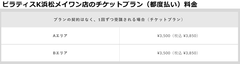 ピラティス浜松店の料金