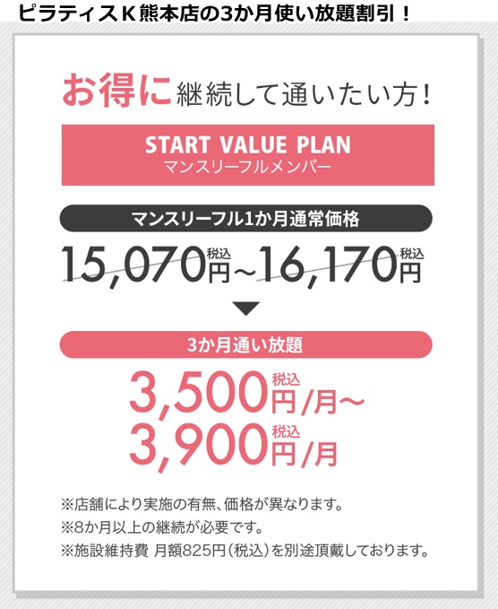 ピラティス熊本店の料金