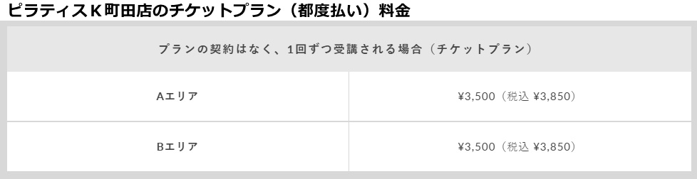 ピラティスｋ町田店の料金