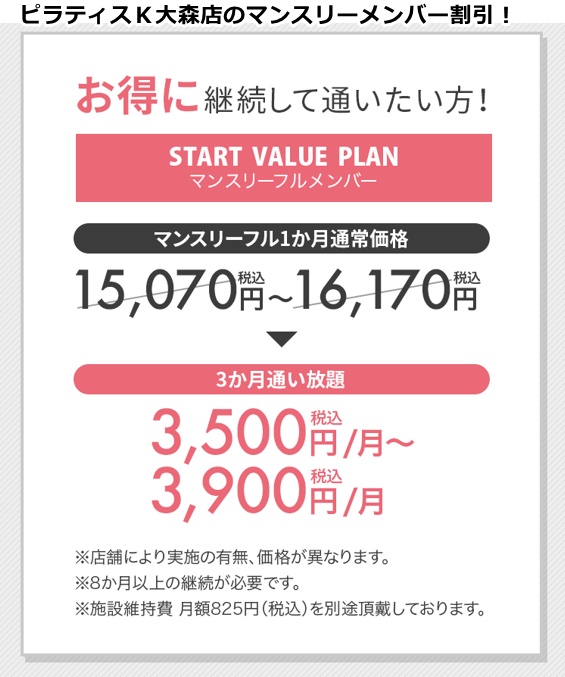 ピラティスＫ大森店の料金