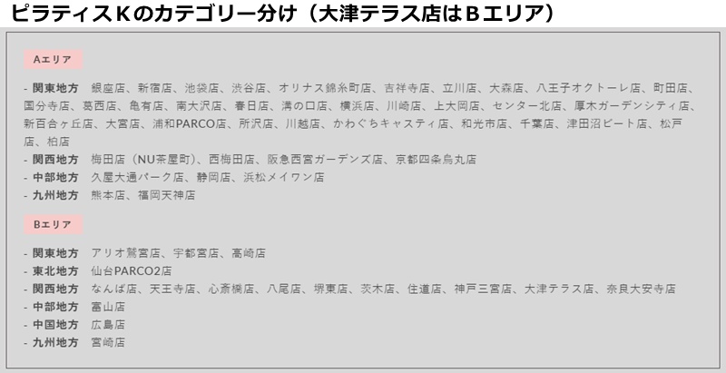 ピラティスK大津テラス店の料金