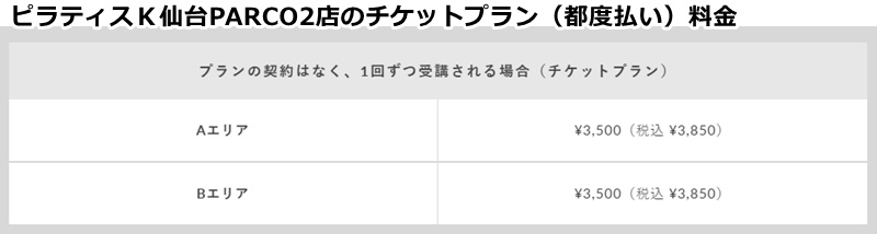 ピラティスｋ仙台店の料金