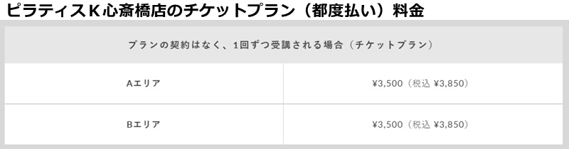 ピラティスＫ心斎橋店の料金