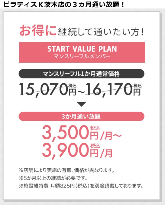 ピラティスＫ茨木店の料金