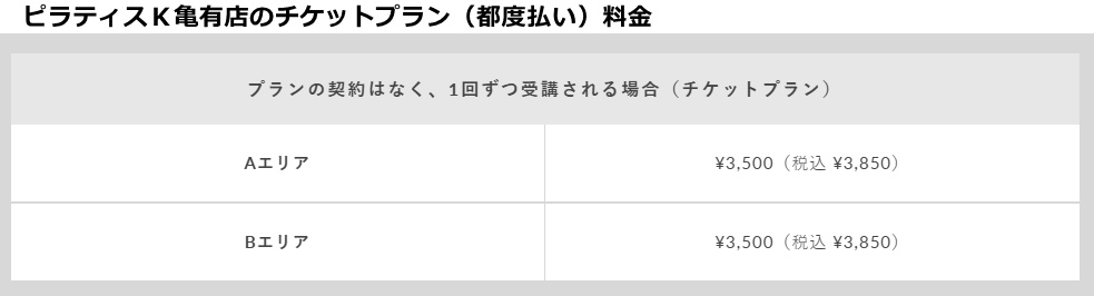 ピラティスＫ亀有店の料金