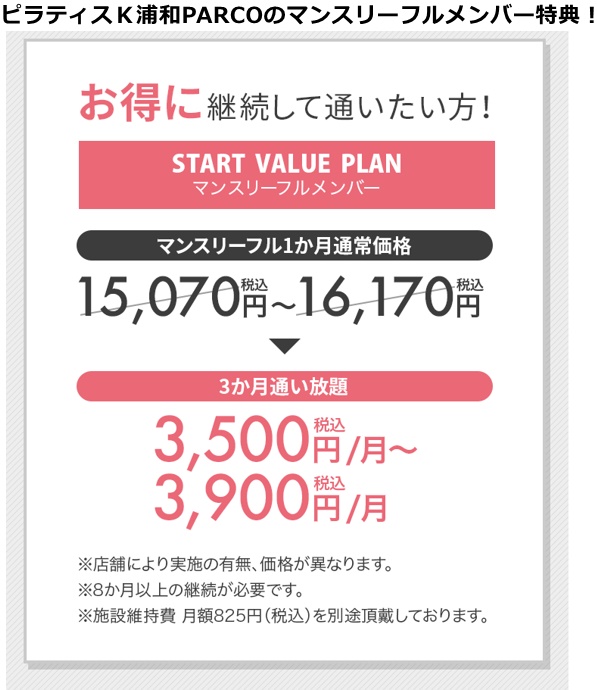 ピラティスK浦和PARCO店の料金