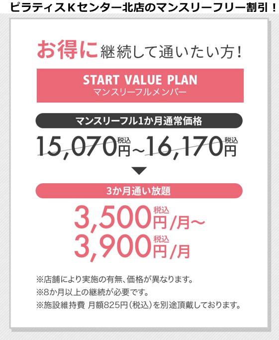 ピラティスＫセンター北店の料金