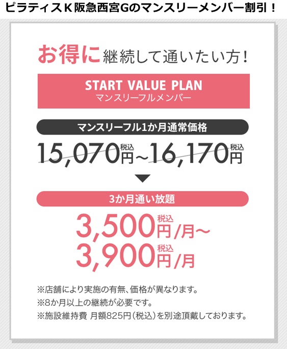 ピラティスｋ阪急西宮ガーデンズの料金