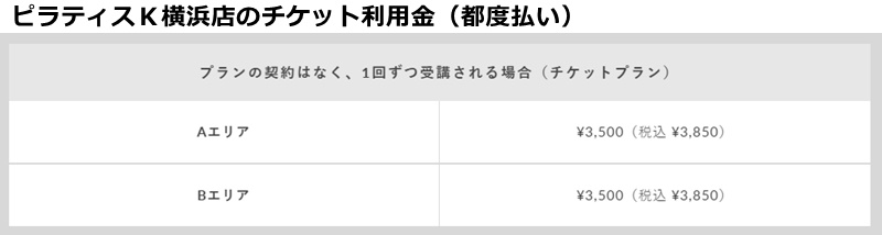 ピラティスK横浜店の料金