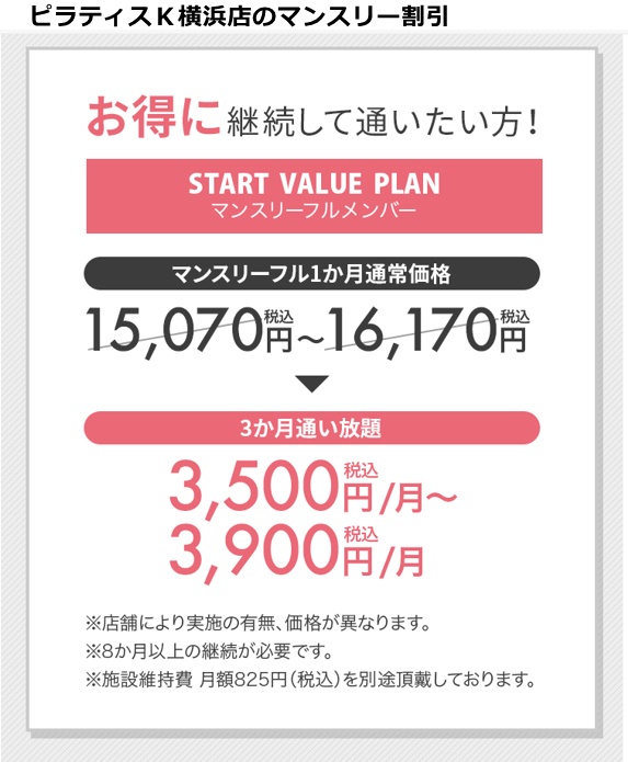 ピラティスK横浜店の料金