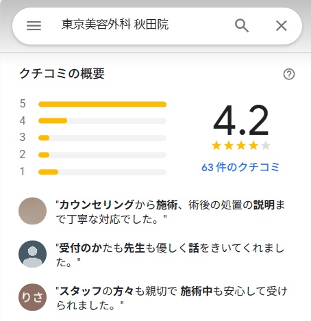東京美容外科　秋田　口コミ